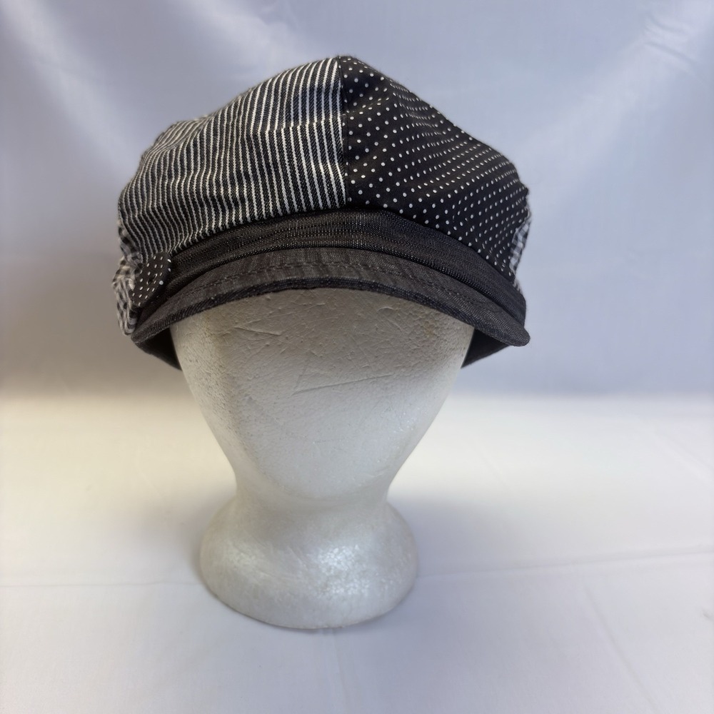 Joe Boxer Women Newsboy Cabbie Cap Black White Polka Dot Striped One Size 2012